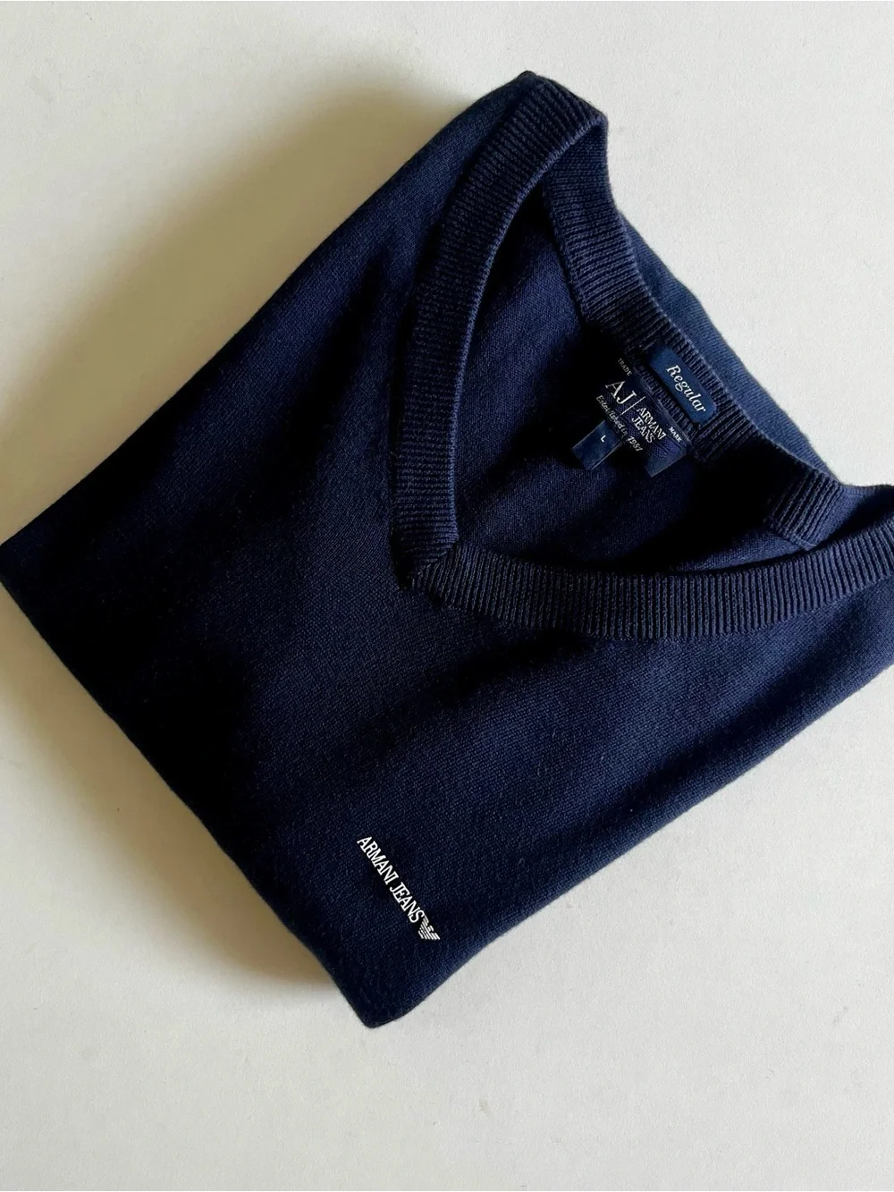 Armani Jeans Regular Fit V-Neck Sweater Navy Blue Size L